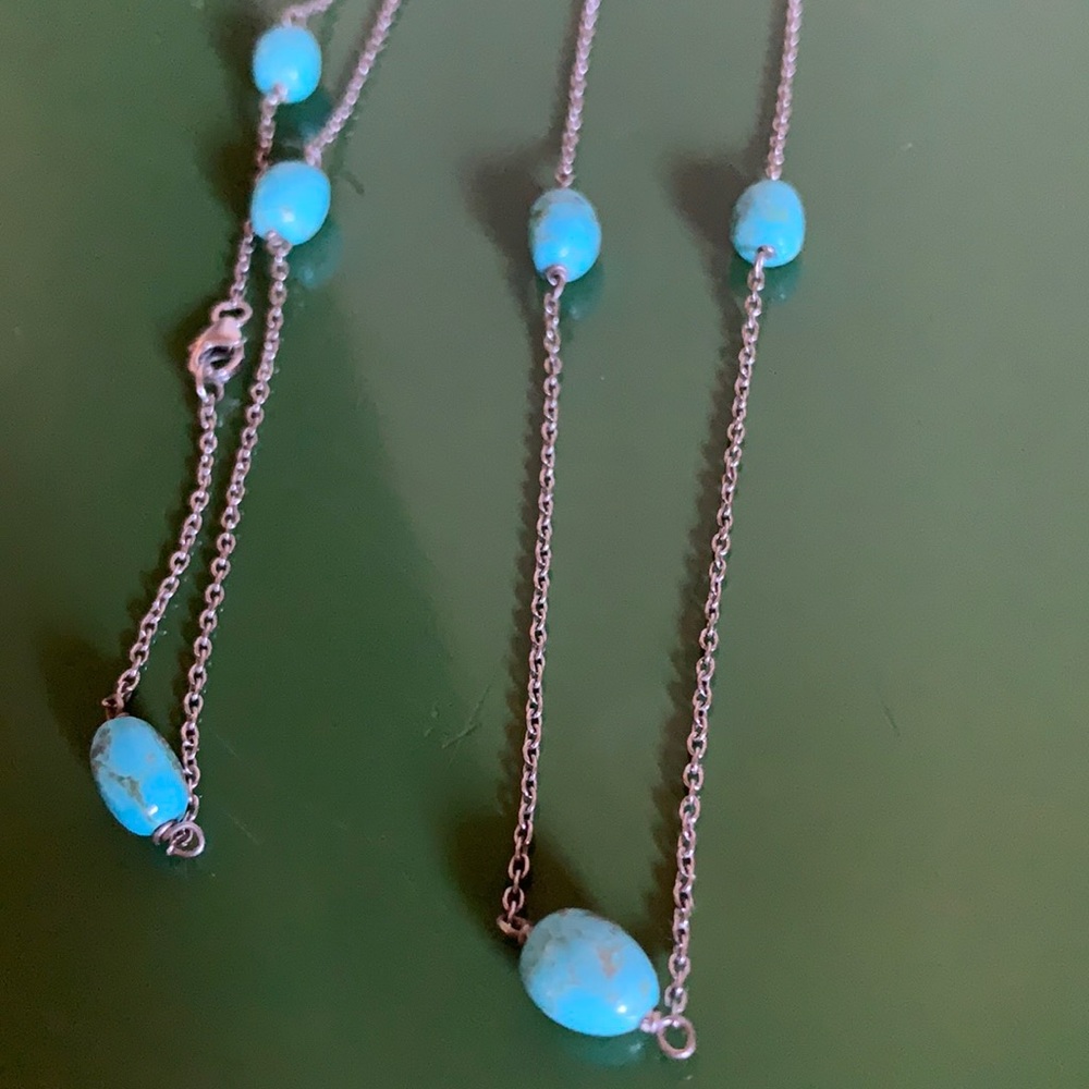 Rhodium Chain with Turquoise nuggets.